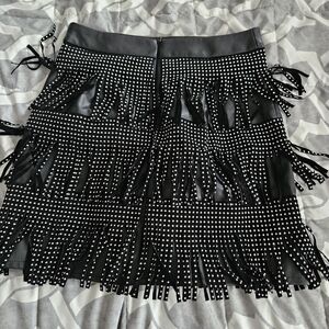 Black Fringe Studded Skirt